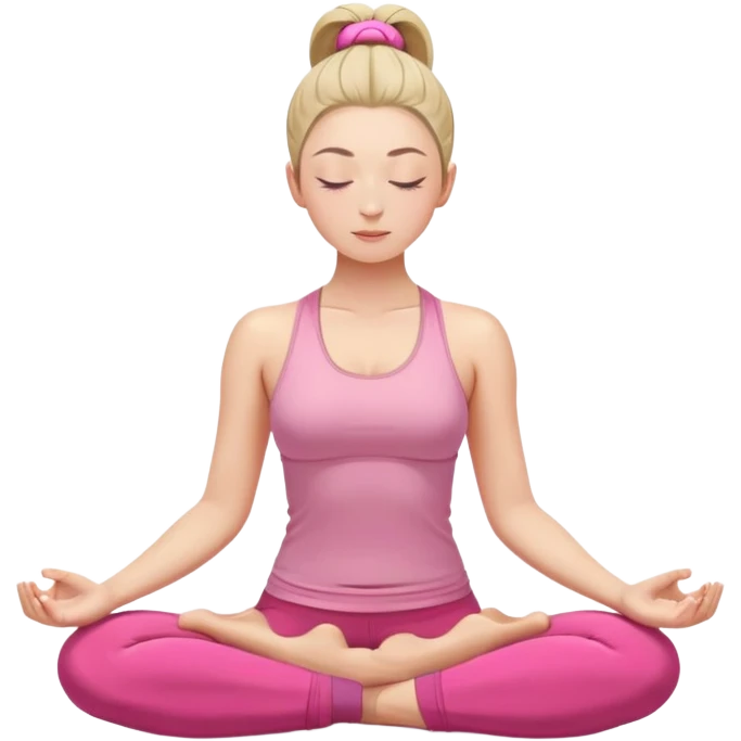 caucasian woman with high ponytail in lotus position meditating, eyes closed, peaceful expression, pink yoga clothes emoji