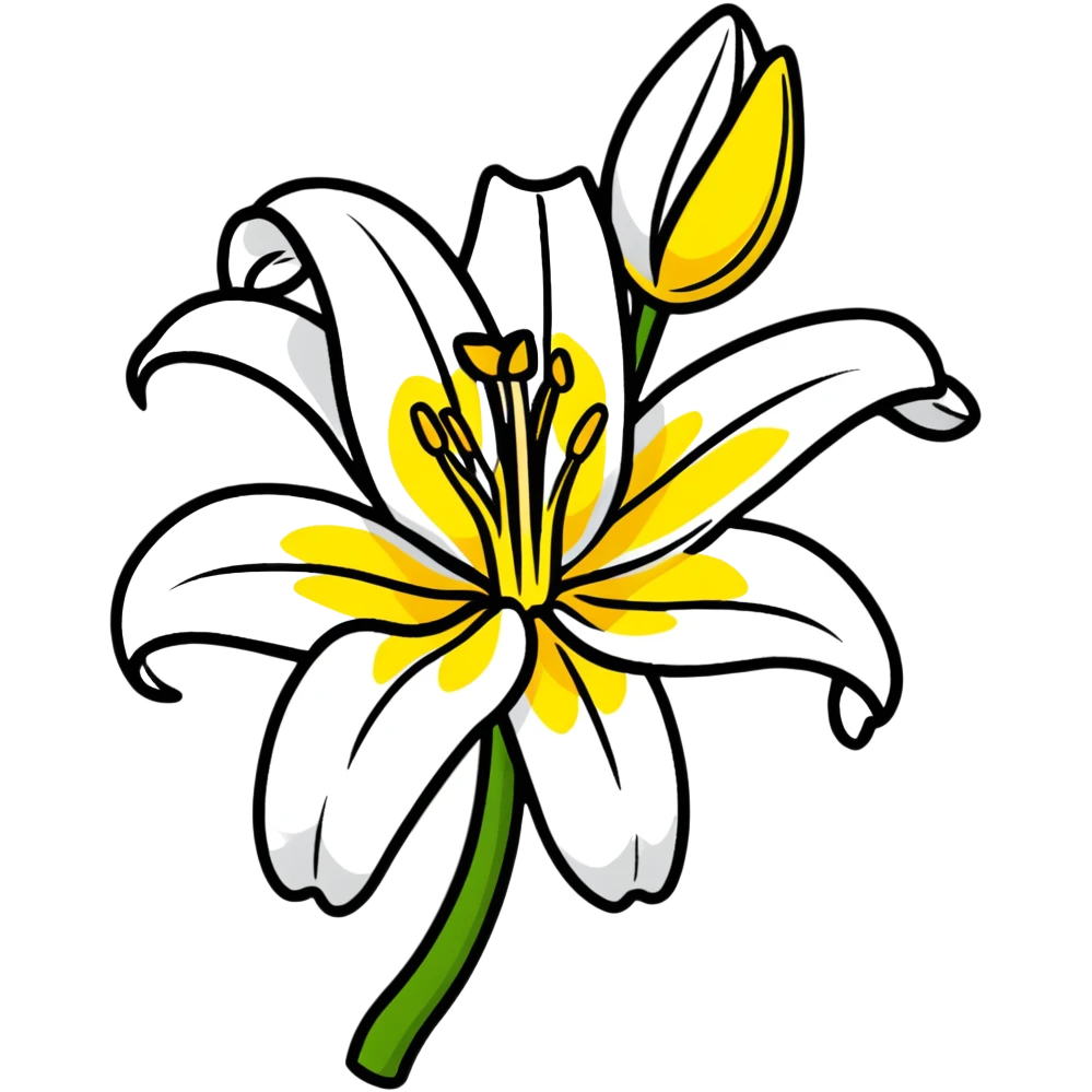Delicate lily flower with white petals and yellow stamen, decorative design emoji