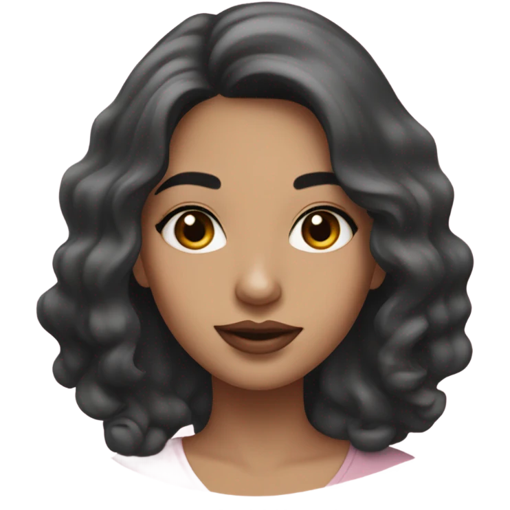 A south Asian girl with pale skin, black wavy shoulder length hair and pale pink lips emoji