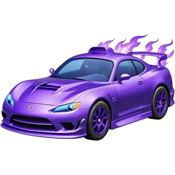 Purple car drifting with navy blue flames coming out of the rear tires. emoji