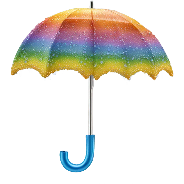 Rainbow umbrella made of flowers with dew drops dripping off and a large handle  emoji