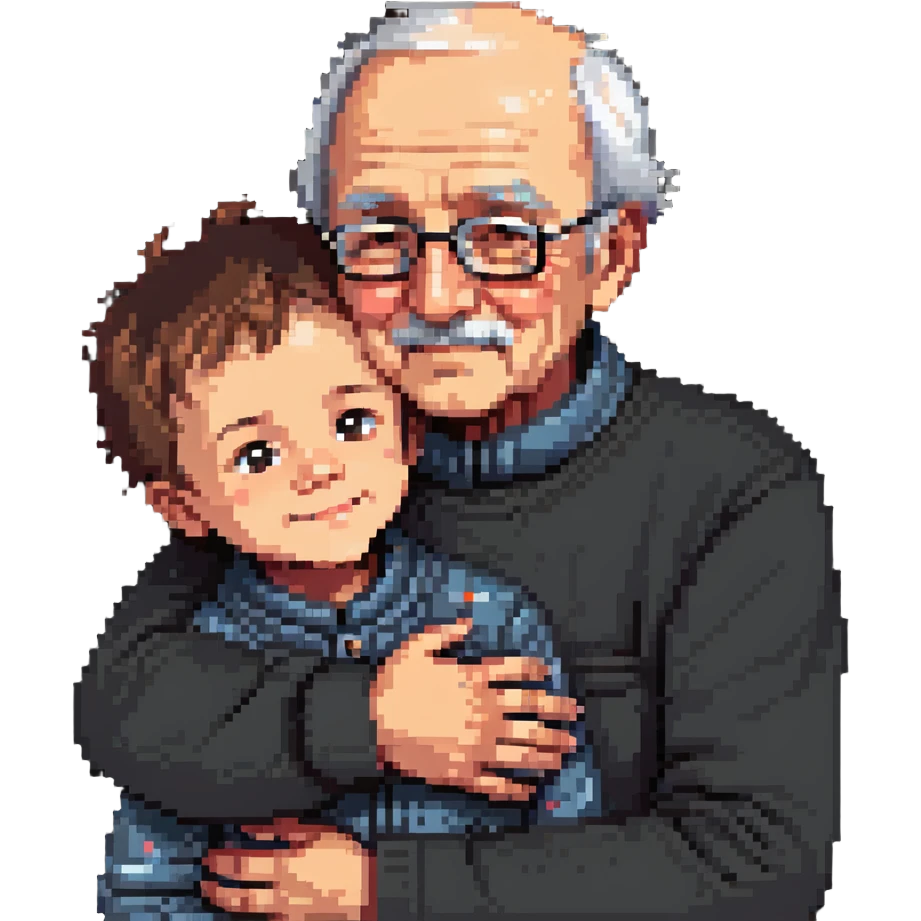 small kid hugging their granddad, warm and affectionate emoji