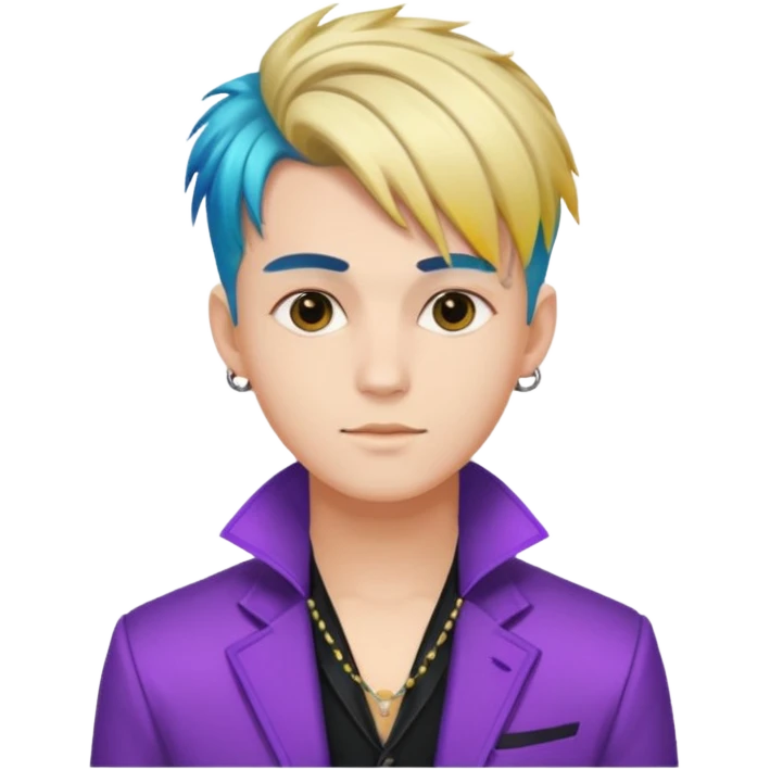 A stylish youngman idol in colorful stage outfit, trendy hairstyle with dyed highlights emoji