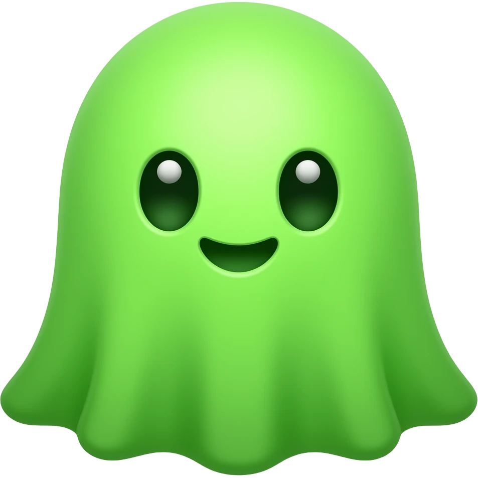 Kawaii solid green ghost with  eyes emoji
