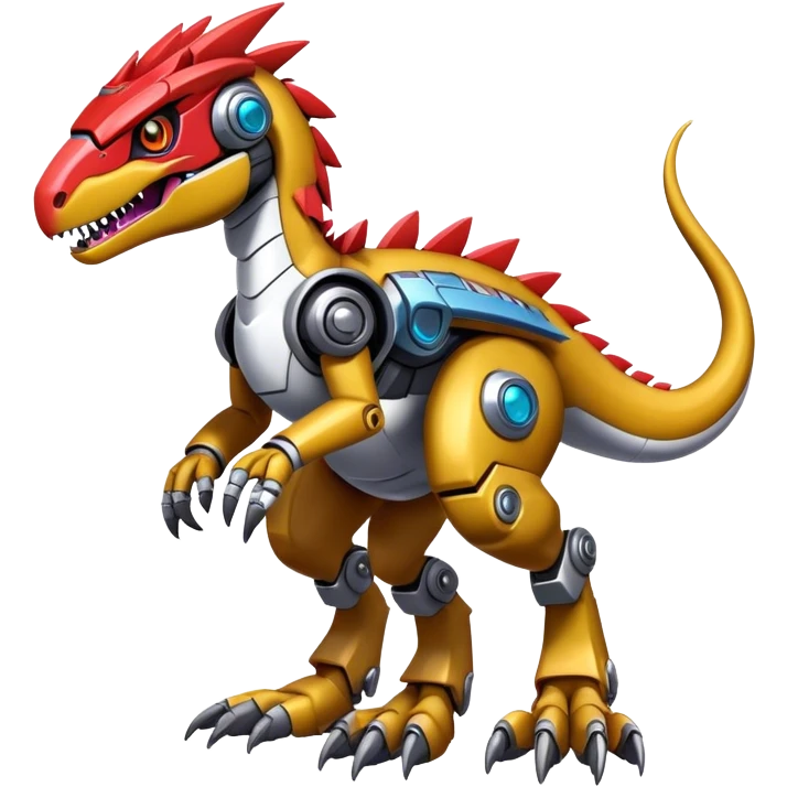 Furry Cool Edgy Futuristic shiny colorful Digimon-Fakemon-Guilmon-Velociraptor-Mecha full body   emoji