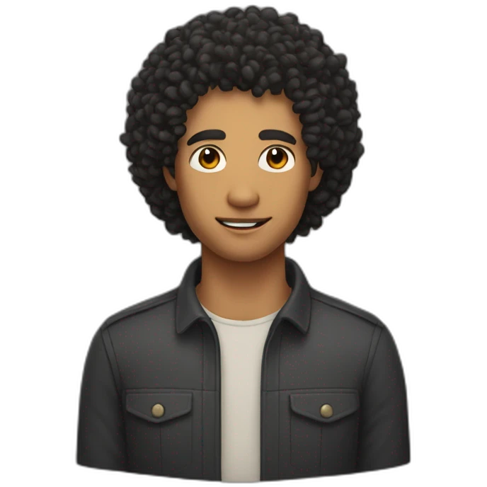 A man with wheat skin, curly black hair, and a slight chin emoji