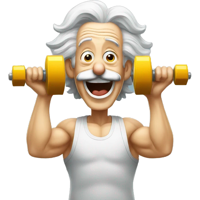 albert einstein happy in the gym with dumbells emoji