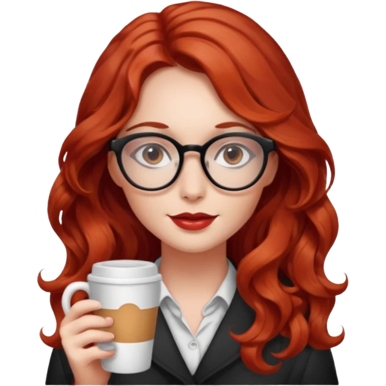 ABeautiful girl, red hair,wavy hair，long hair,Black eyes,Chinese con lentes ojos cafés oscuros emoji