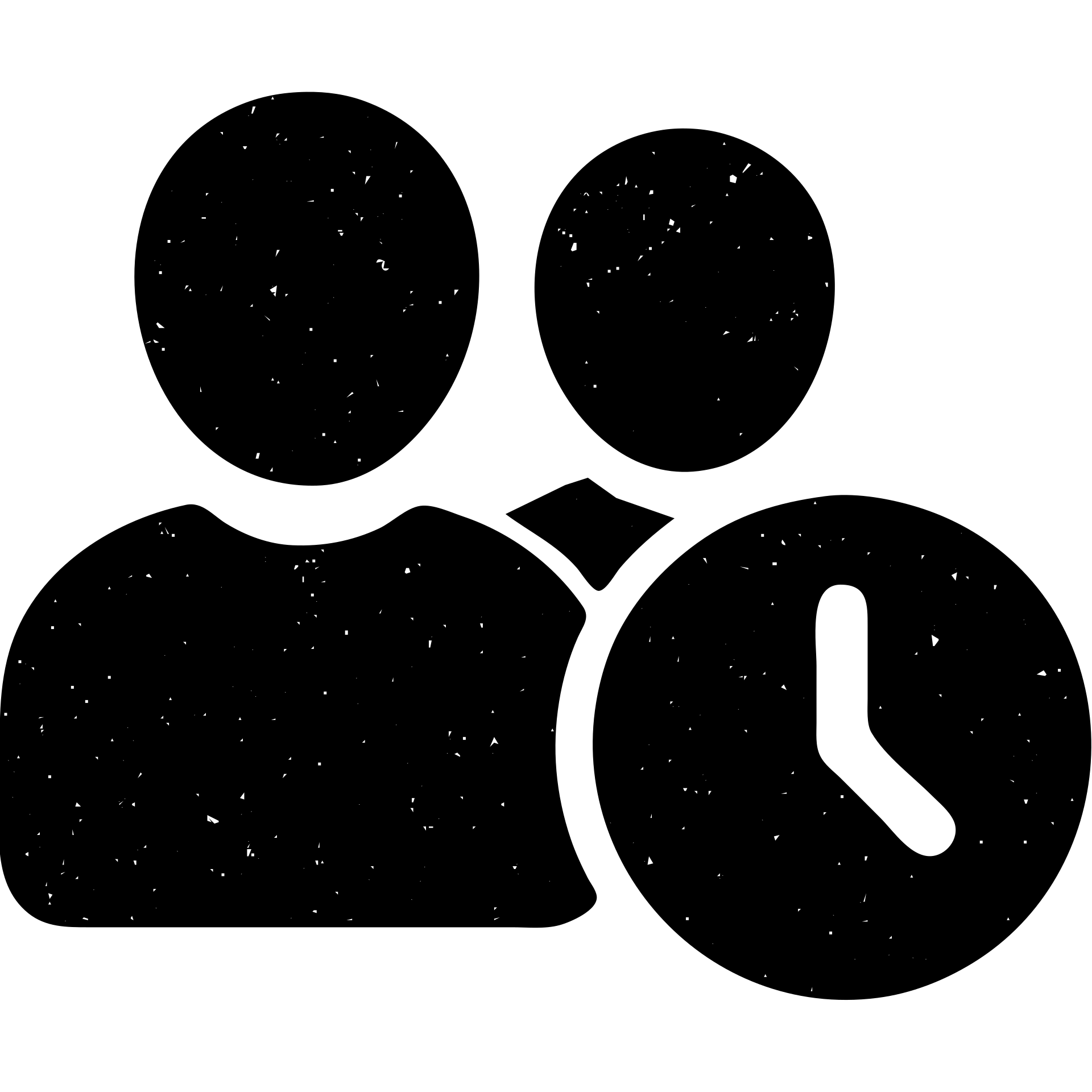 ultra-minimalist solid icon of two abstract figures with a subtle time element, worn and distressed style emoji