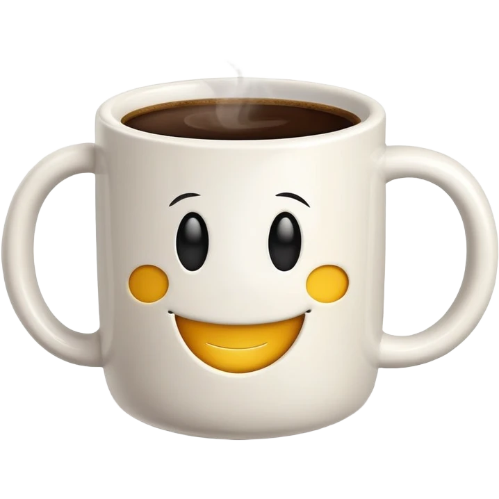 steaming coffee mug with a smiley face emoji