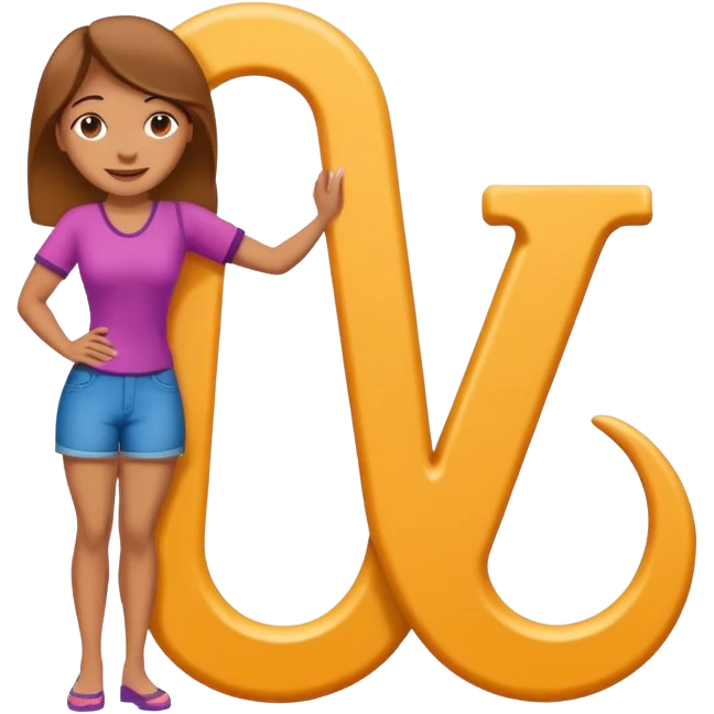 A giant Letter J with a woman on all fours with face over the hook or lower descender of the letter, smiling emoji