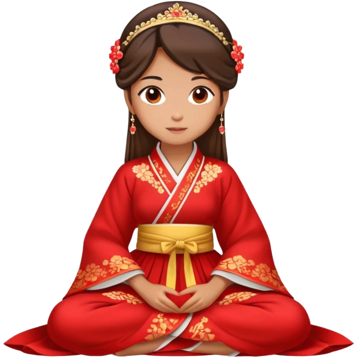 Beautiful girl wearing red Hanfu wedding dress sitting emoji