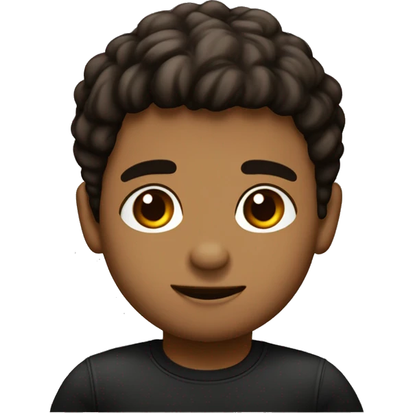 Chico de 2 años de piel oscura con pelo castaño rizo ojos de color café negro con ropa sport  emoji