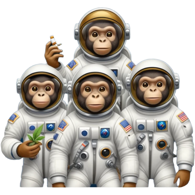 group of apes in astronaut suits floating in space smoking weed emoji