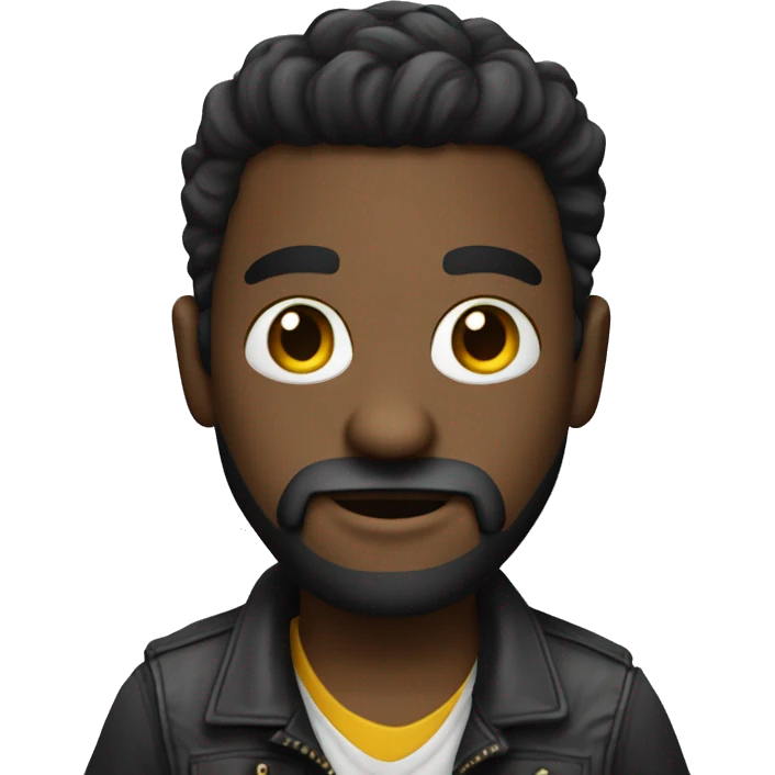 Create a small, dark-skinned character with a small beard and a reggaeton style emoji