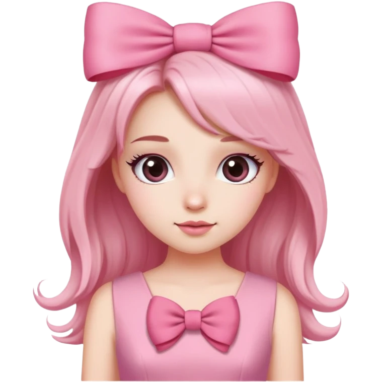 Cute girly girl character with pink dress, long eyelashes, and hair bow emoji