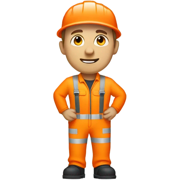 Caucasian male standing wearing orange hi visibility overalls  emoji