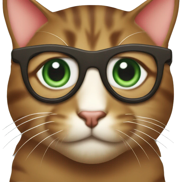 Dark green eyes red nose Dark Brown Tabby cat with eyeglasses on emoji