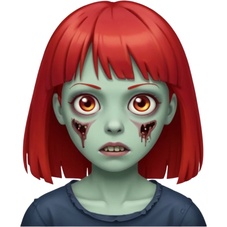 Uma zumbi garota com cabelo vermelho liso e franja reta emoji