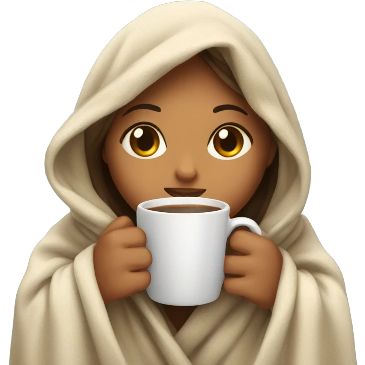 girl inside a blanket sipping coffee eyes closed emoji