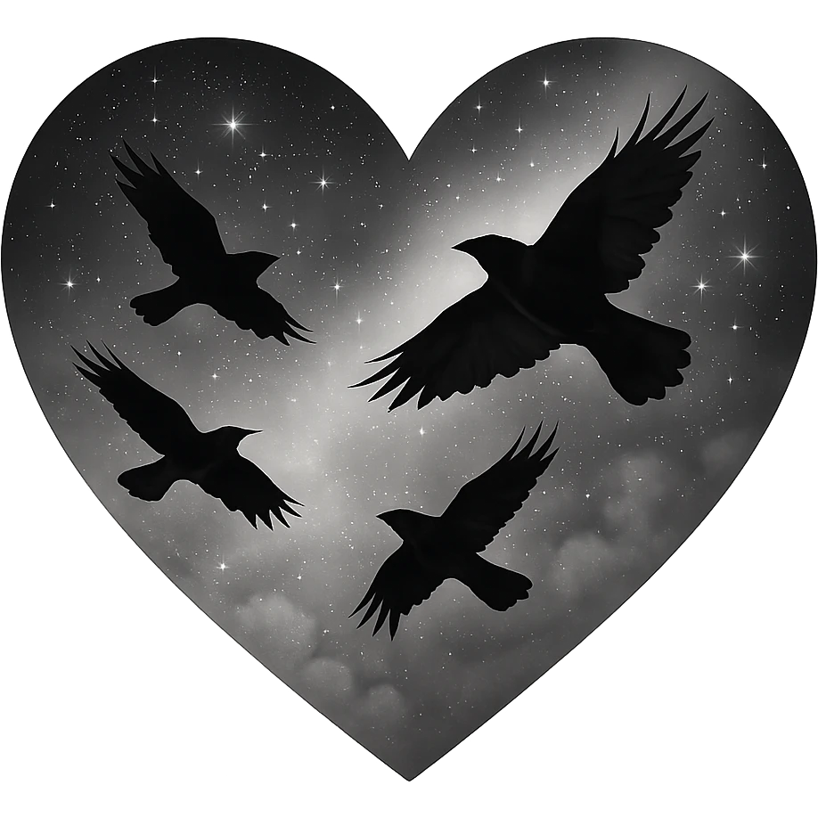  heart with white night sky and dark ravens, remove background emoji