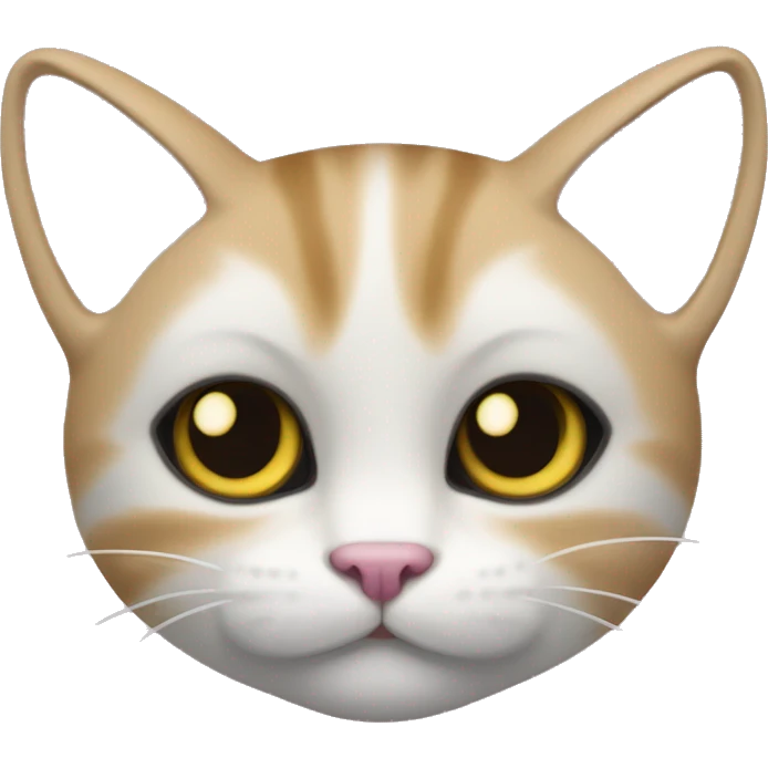 Cat with clear white face, little black spot like mustache under nose, pink ears, and full forehead and under ears the fur is black, yellow eyes, no stripes emoji
