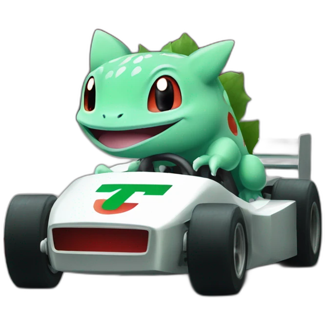 Bulbasaur driving a f1 car emoji