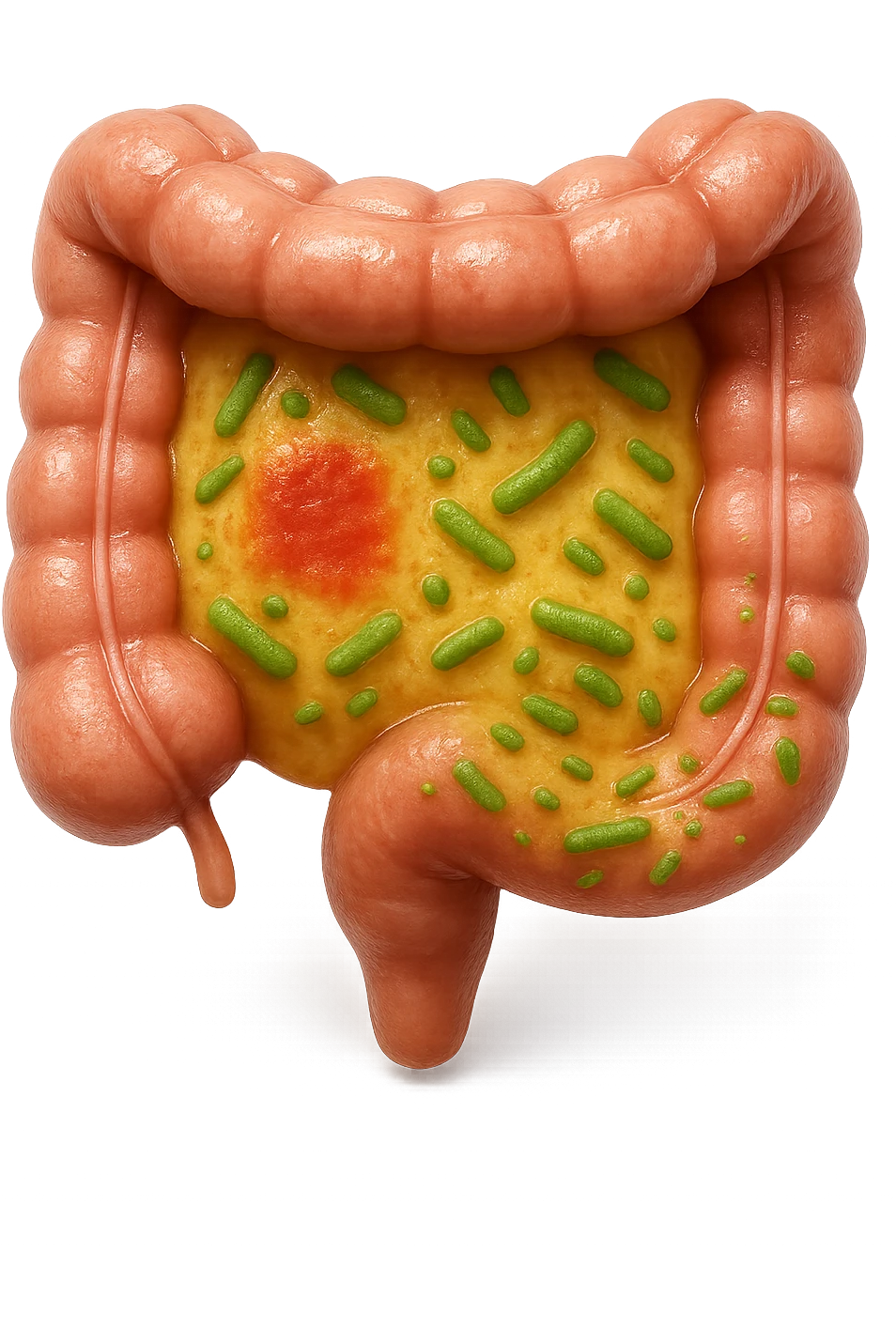emoji stile iphone in 3d di intestino realistico con infezione e batteri dentro, iperrealistico 4k emoji