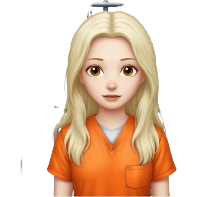 prisoner dark long haired woman in orange clothing in front of bars emoji