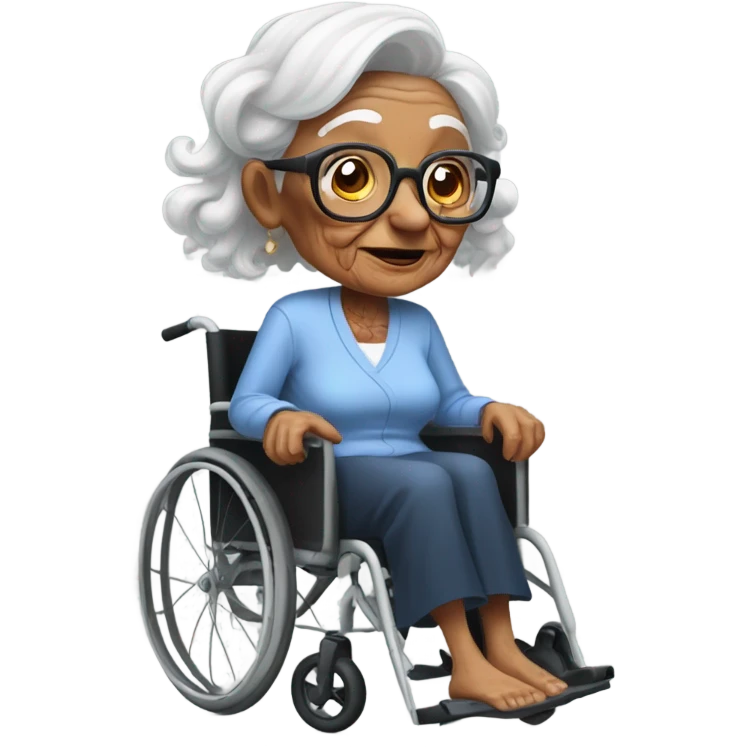 An old woman with oversized glasses and in a wheelchair who has tattoos emoji