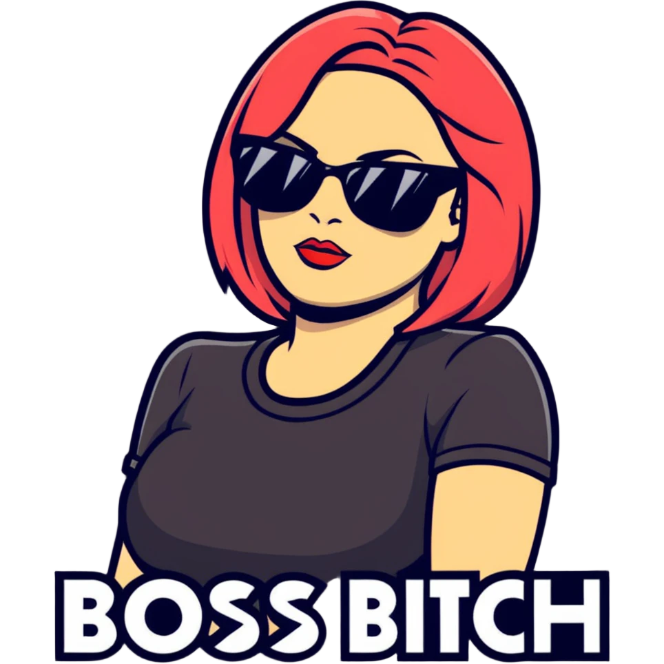 bossy, sexy woman with sunglasses, 'Boss Bitch' in chunky font emoji