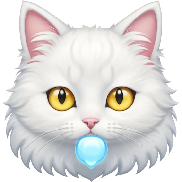 Make me a cute white fluffy cat anime style with one blue eye and one yellow eye, make the eyes big kawaii style emoji