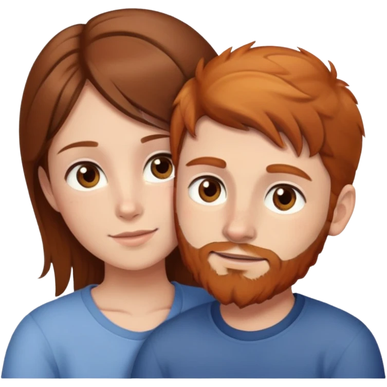 brown haired girl with brown eyes cuddling boy with brown hair and ginger beard and hazel eyes emoji
