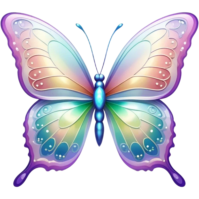 Pastel sparkly white glittery iridescent rainbow transparent butterfly with detailed intricate patterns emoji