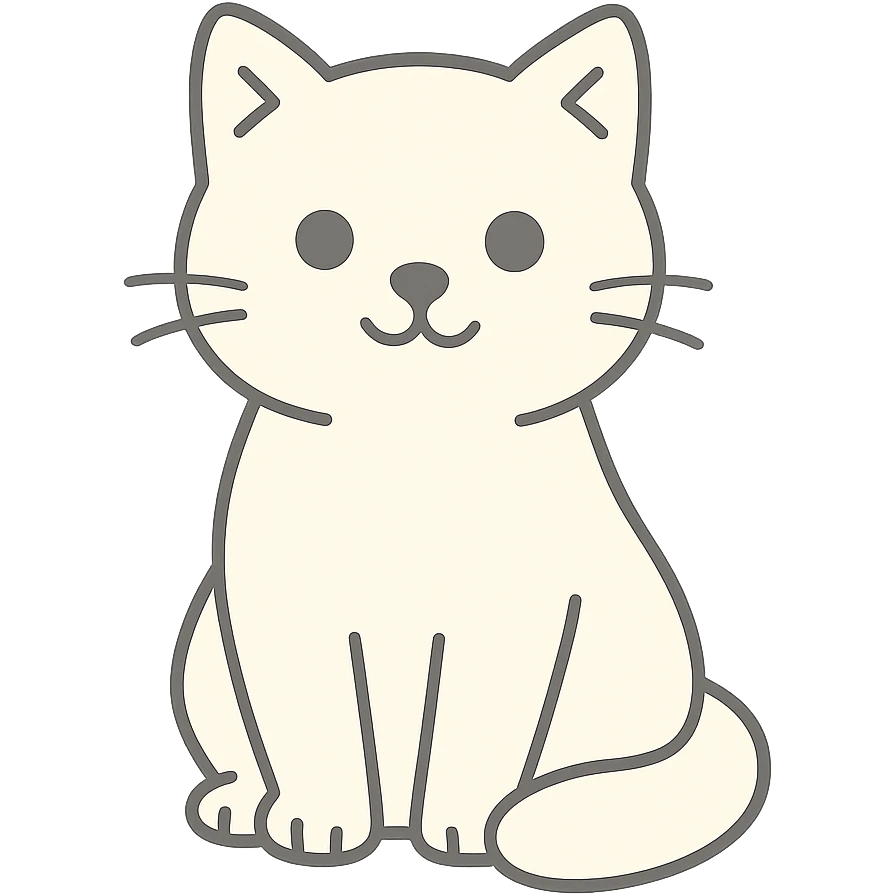 A cute cat sitting with its tail wrapped around its paws, looking peaceful with big eyes, minimalistic design with soft curves and simple shapes emoji