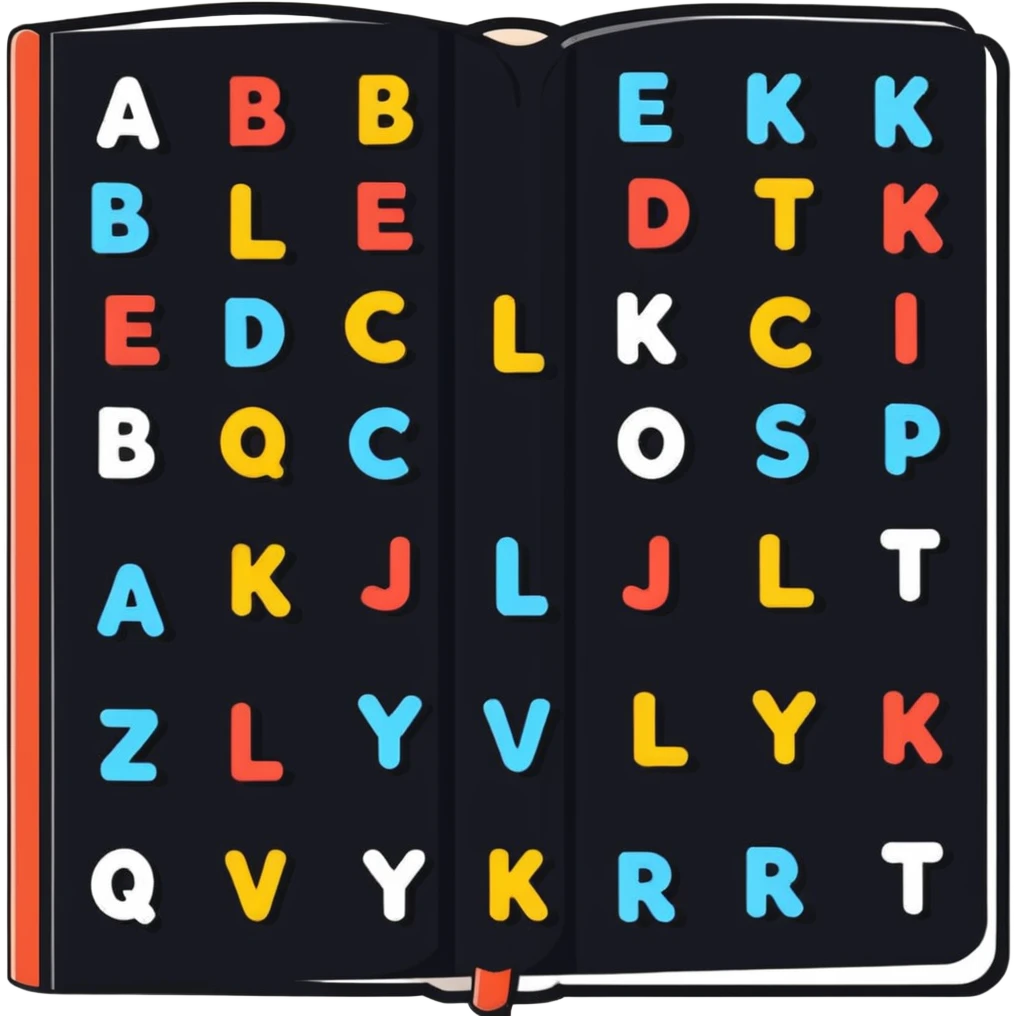 Cute English dictionary with alphabet letters emoji