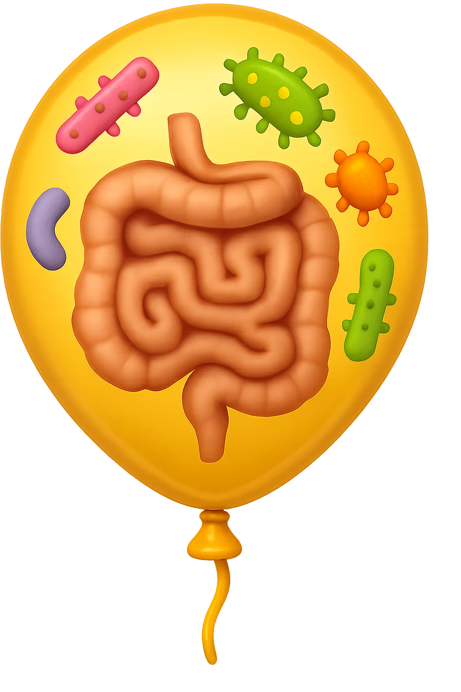 emoji stile iphone di un palloncino con intestino dentro e batteri intestinali intorno emoji