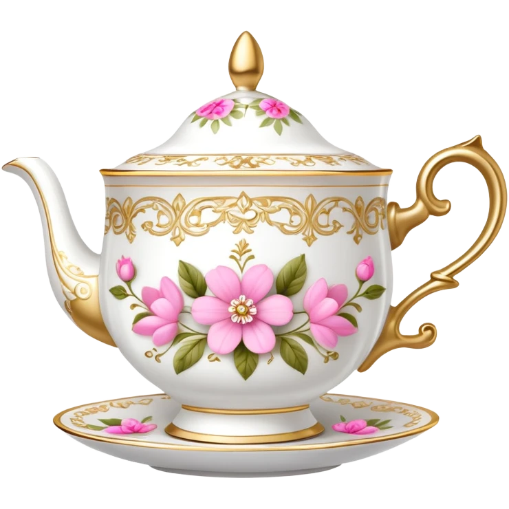 princess tea cup with pink flowers and gold details  emoji