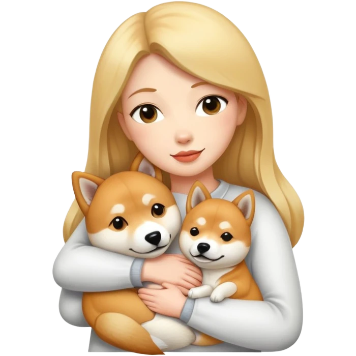 A white woman hugs a Shiba Lnu dog emoji