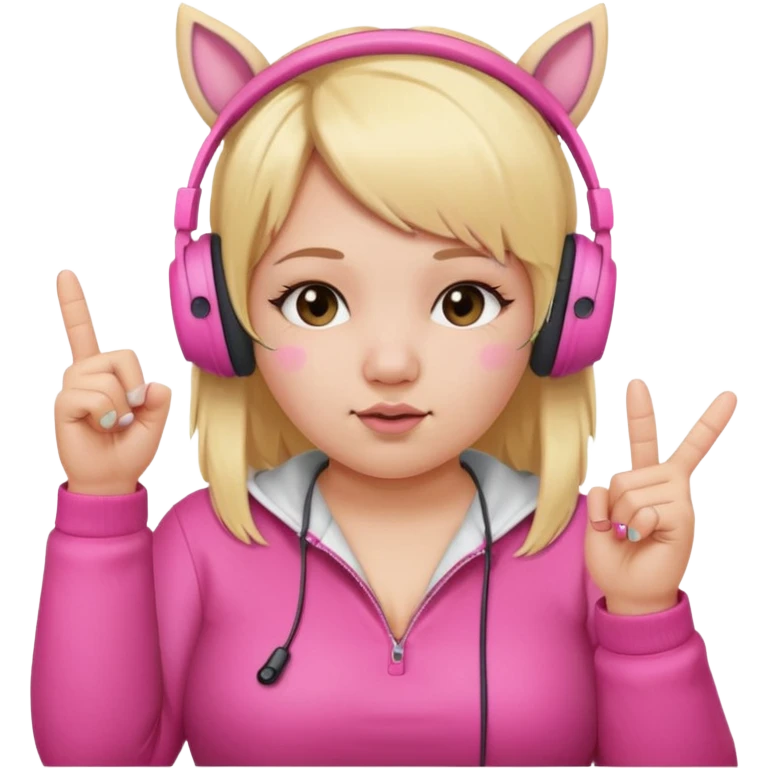 Create blonde chibby girl showing middle.finger. and she has pink headphones with ears emoji