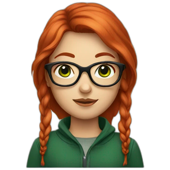 Red hair girl with green eyes and black eyeglasses emoji