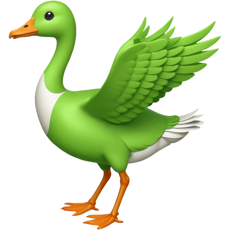 "Running goose emoji with long neck and two legs, all bright green #39C700. Wings must be tightly folded against the body—no flapping, no spread wings, no movement." emoji