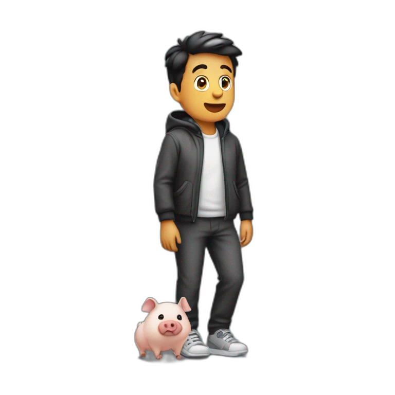 menino magro correndo com um porco preto emoji