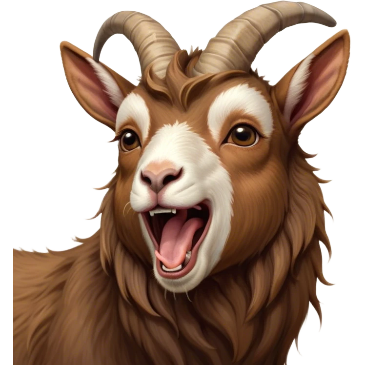 Cinematic Cute Yawning Brown Goat Portrait Emoji, Head tilted slightly with a dramatic, wide-open yawn, showcasing a soft, downy brown fur with delicate horns and gently drooping ears, round eyes barely open in drowsy contentment, Simplified yet irresistibly adorable features, highly detailed, glowing with a soft, cozy glow, high shine, relaxed yet expressive, stylized with a touch of rustic whimsy, bright and endearing, soft glowing outline, capturing the essence of a sleepy yet affectionate goat, so drowsy it feels like it could stretch out of the screen and curl up for a nap! emoji