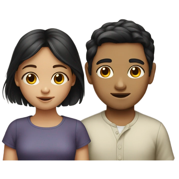 Twins, girl and boy, dark hair emoji