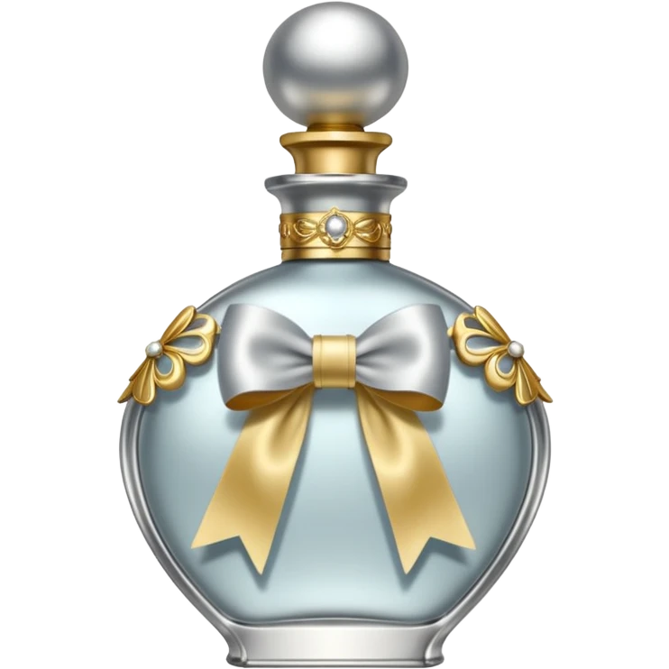 Silver perfume bottle with bow and ornate gold accents emoji