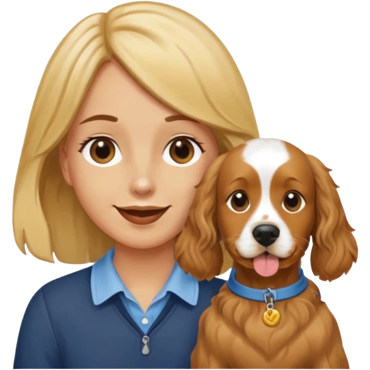 Holding my  nose to a bad smell in dog poo bag with an English golden cocker spaniel smiling at me emoji