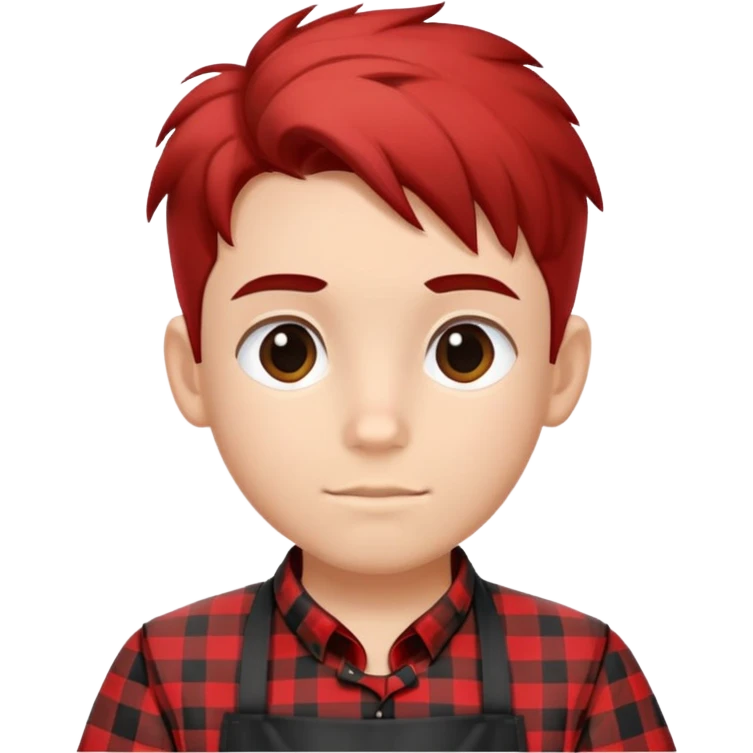 boy with hair up wearing a black, red, and white plaid apron emoji