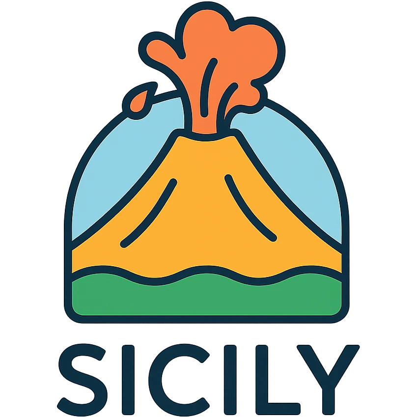 Sicily logo with stylized Mount Etna volcano, modern and clean design emoji
