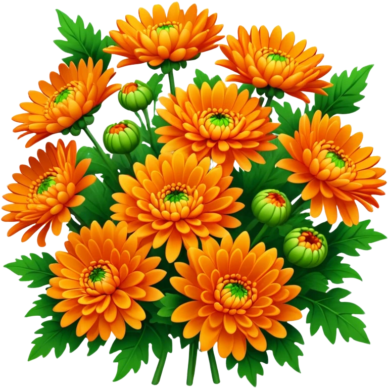 big bouquet Vibrant Orange Chrysanthemum, luxuriant, leaf, bud emoji